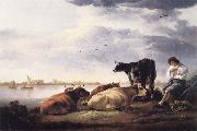 Aelbert Cuyp Cows and Herdsman by a River oil painting artist